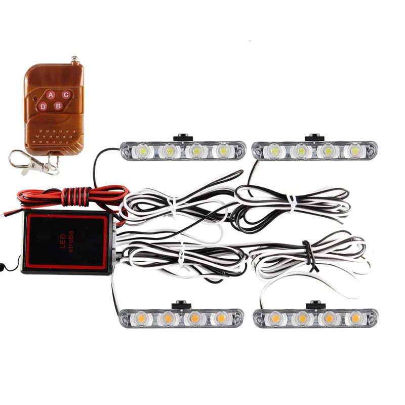 4x4LED 1 to 4 Surface Mount Grill Light DC12V Wireless Remote Emergency Flashing Beacon Lamp Strobe Warning External Light