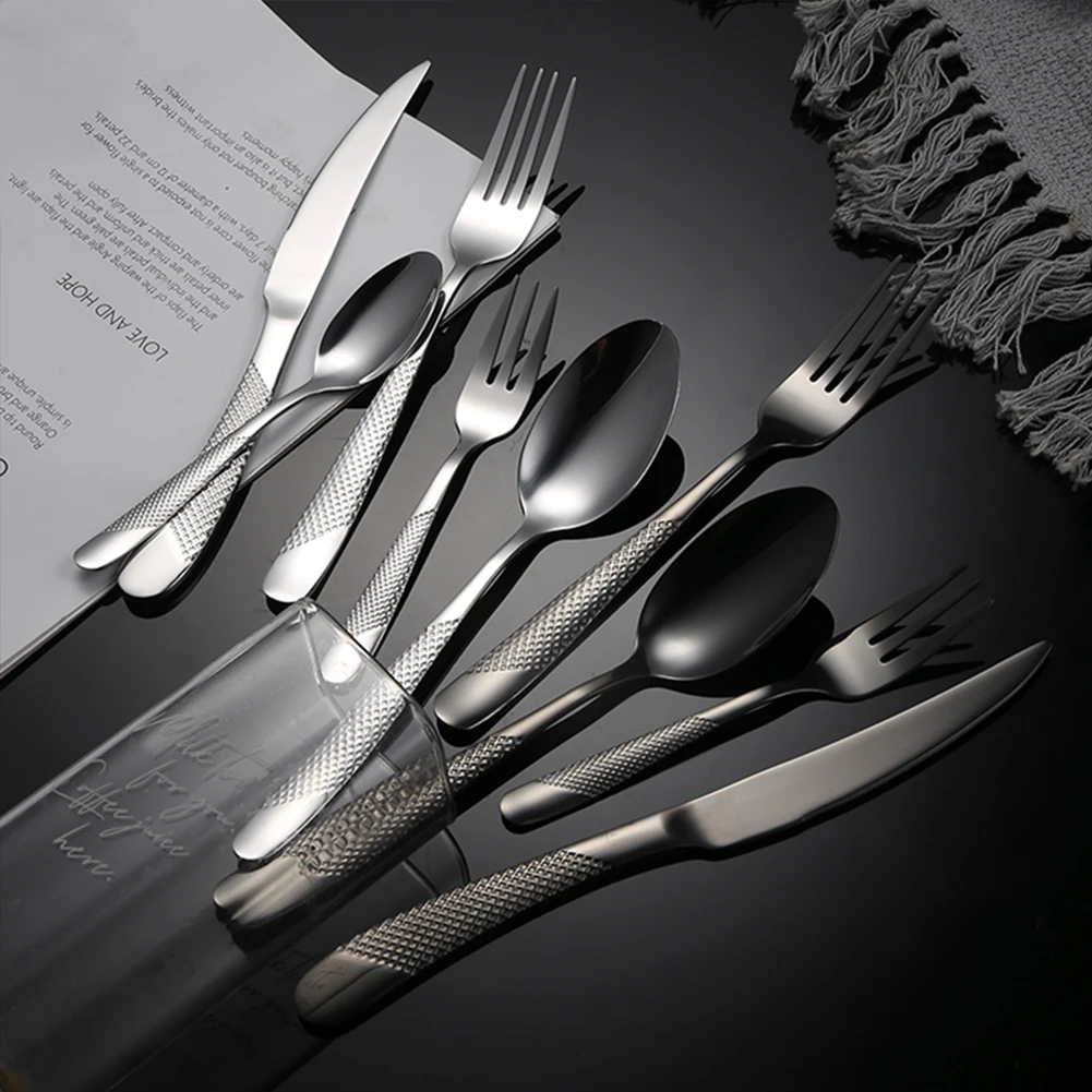 AOOSY Luxury Silver Golden Metal Cutlery Set for Royal Wedding,Stainless Steel Titanium Gold Black Fine Flatware Silverware Set