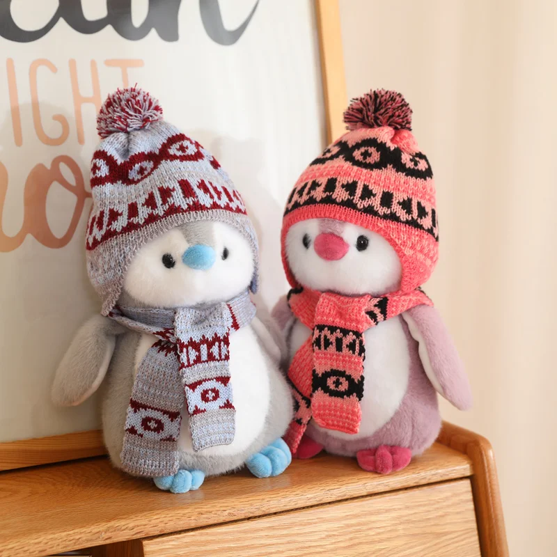 Penguin Stuffed Animal Toys with Hat Scarf Lifelike Soft Penguin Plush Toy Penguin Plush Pillow Aquarium