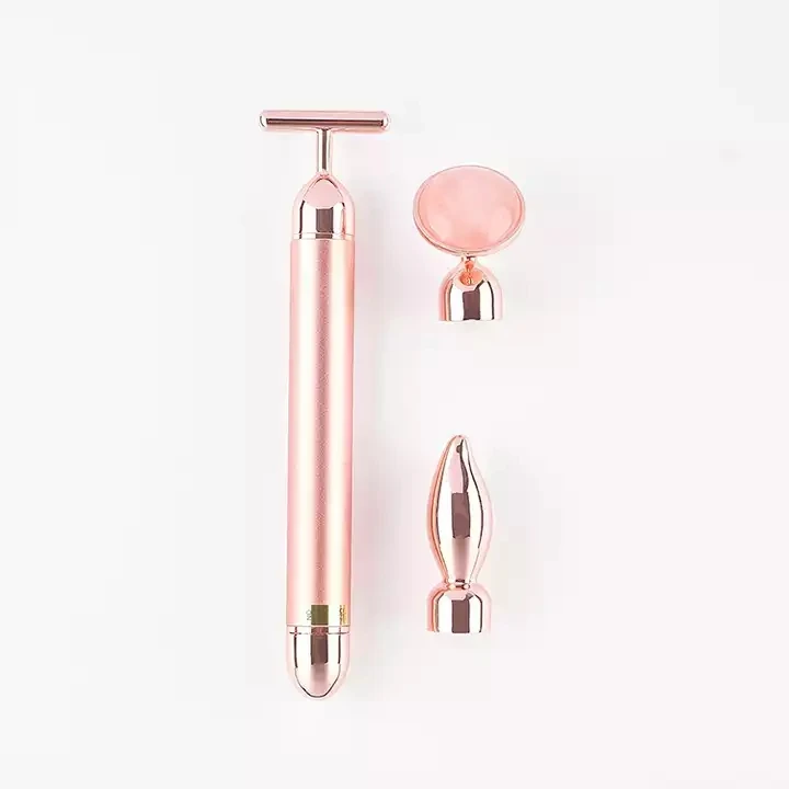 3 in 1 Electric Jade  Roller  Face Massager Skin Lifting T Shape Beauty Bar Pink Quartz Gold Vibrating Face Roller