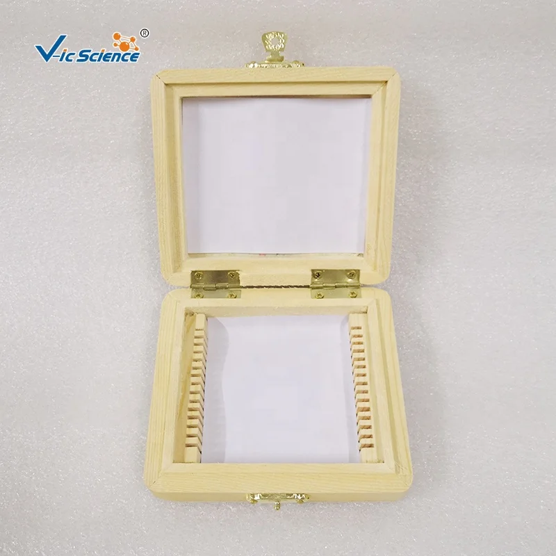 The wooden microscope slides box can hold 15pcs biological microscope prepared slides