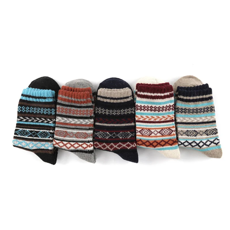 Fashion design vintage custom thick knitted winter fluffy stripe wool women winter warm socks