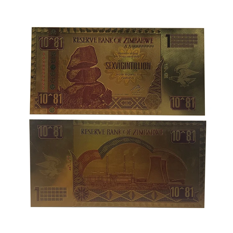 Wholesale Customizable Zimbabwe 100 Billion Trillion Quintillion Dollars Gold Plated Banknotes