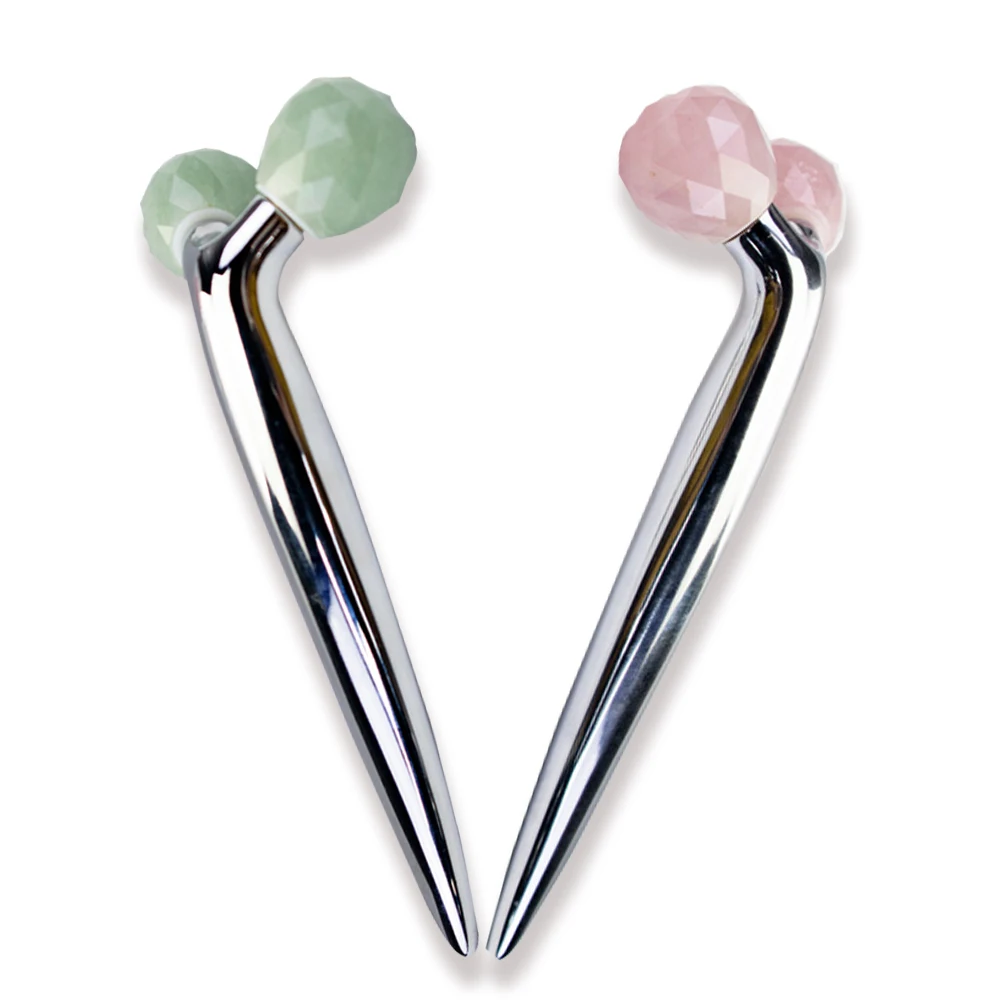 Natural Jade Stone 3D style Y shape double roller natural Face Roller for face massage skin care facial roller