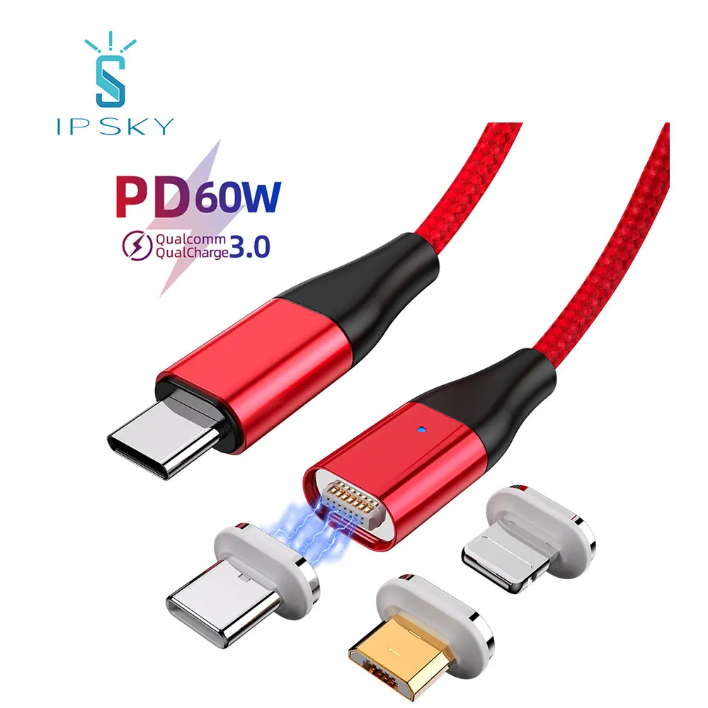 IPSKY 60 Вт USB3.0 кабель USB-C Micro usb кабеля для передачи данных кабель usb Type-C-lightning Магнитный usb кабель для передачи данных с разъемами типа C и usb-C PD кабель для передачи данных для iphone ноутбук