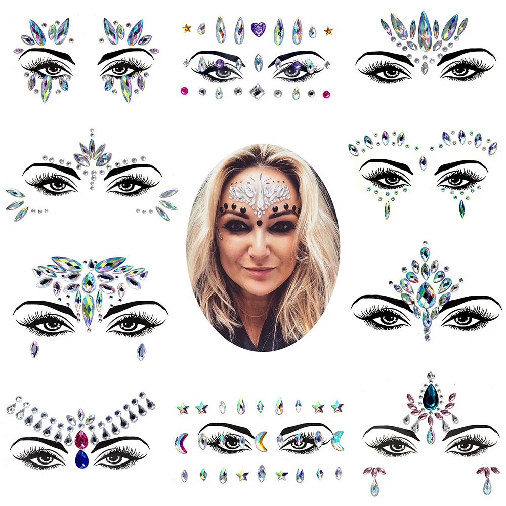 Rave Party Crystal Stones Chest Eye Tattoo Sticker Face Body Jewels Temporary Face Rhinestone Stickers