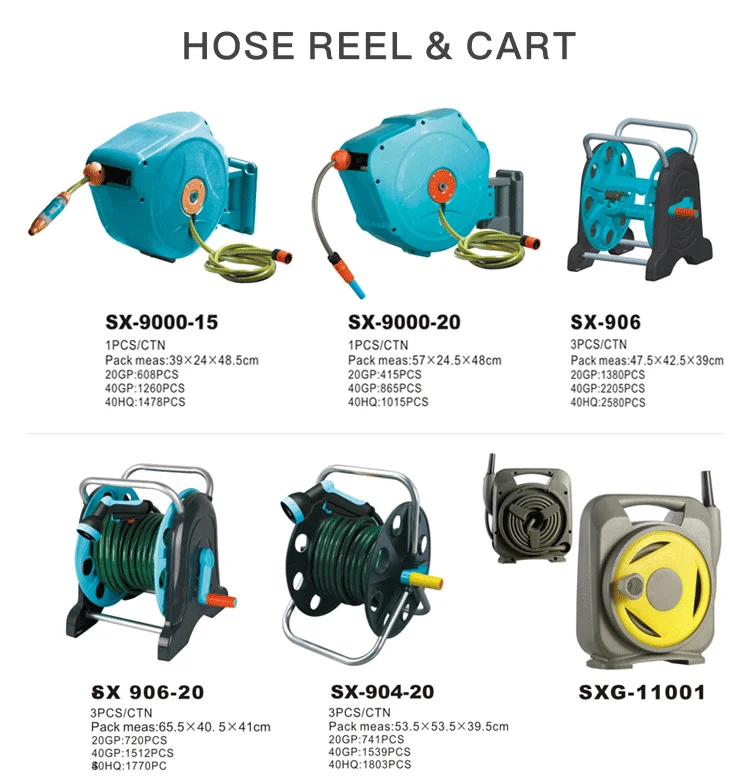 Seesa plastic retractable outdoor garden water pressure irrigation trolley hose reel cart with wheels