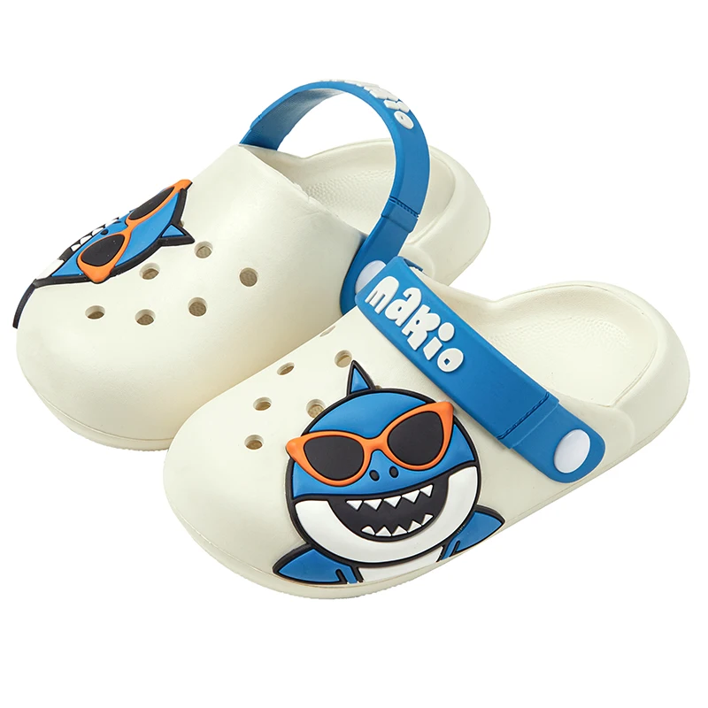 Cheerful Mario 2024 New Style Boy Baby Black Mirror Shark Cartoon Clogs Kids Soft Non-slip Outdoor EVA Beach Sandals