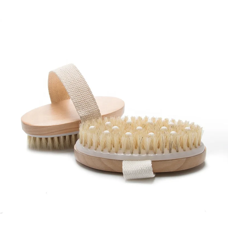 Customize Logo Natural Vegan Sisal White Boar Bristle Drying Skin Wooden Bath Massage Body Shower Brush Cellulite Exfoliating