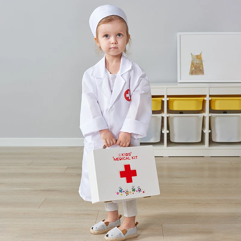 Best-selling Children little doctor set toy wooden simulation medicine box girl gift kindergarten play house game for Toddler