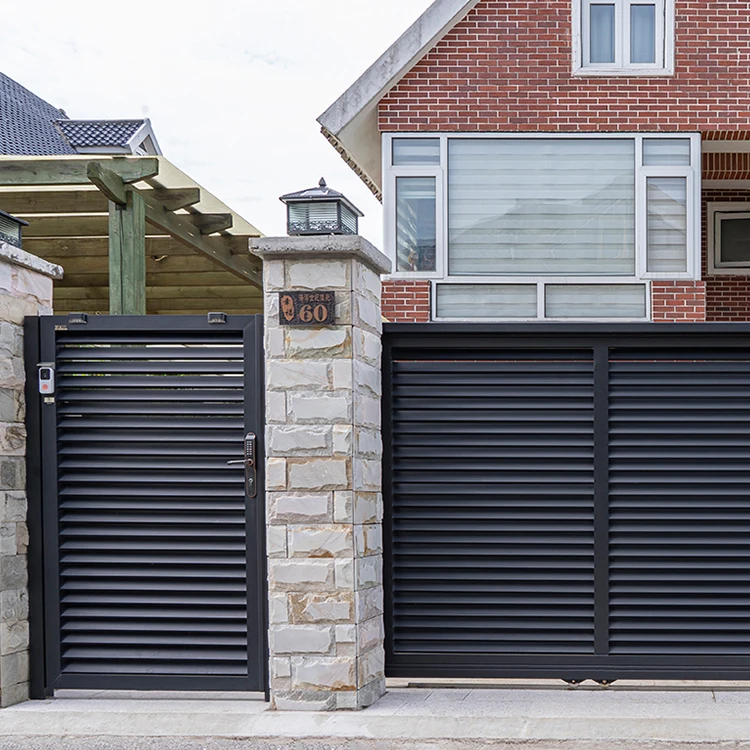 GRANDSEA CUSTOMIZE aluminium louver main gates house villa external front entry automated sliding aluminum fence gate designs