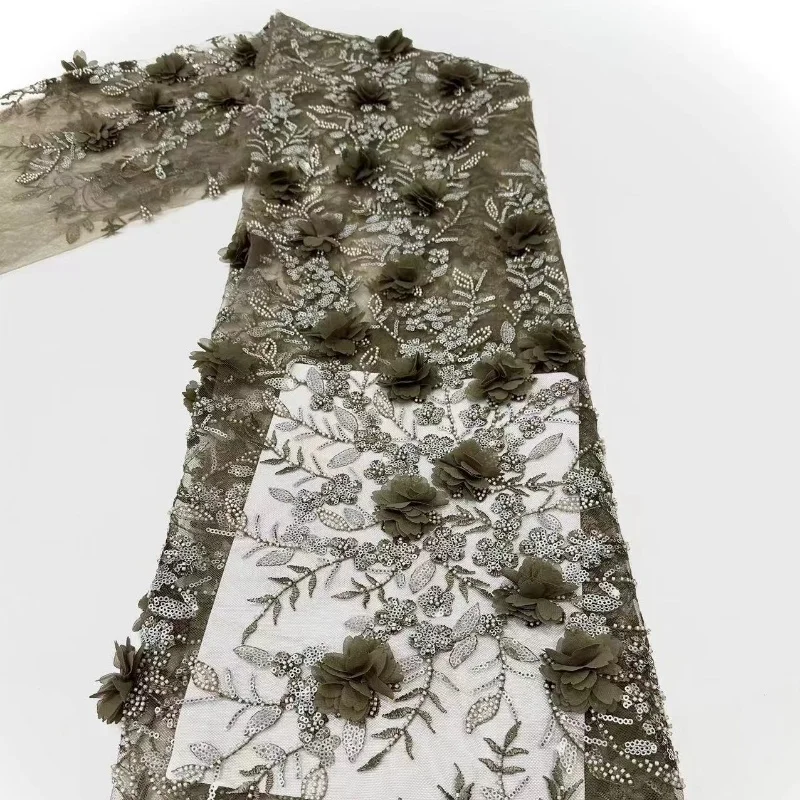 hot african lace beaded flower pattern with pearl sequin tulle dress fabric for the gala dress