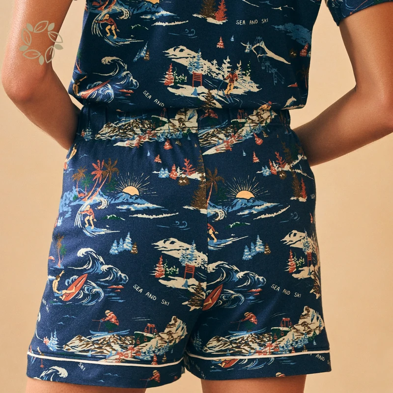Organic bamboo cotton Pajama Short Set with custom print lounge set pyjama set for women ladies cotton pajamas womens sleepwear