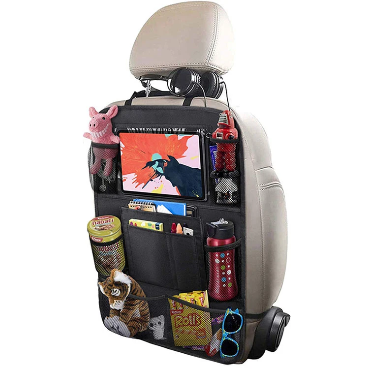 Lightweight Universal Car Backseat Headrest Organizer Bag with Touchable Tablet Holder Pocket Kids Storage Solution