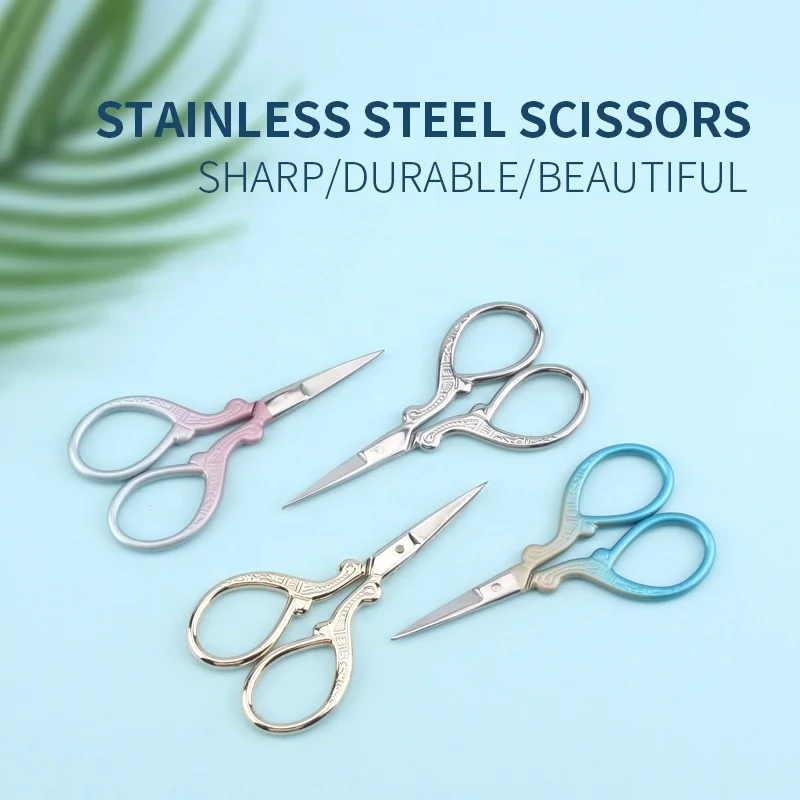 3Cr13 Embroidered Scissors Eyebrow Scissors Printed Scissors With Stainless Steel Color Handle