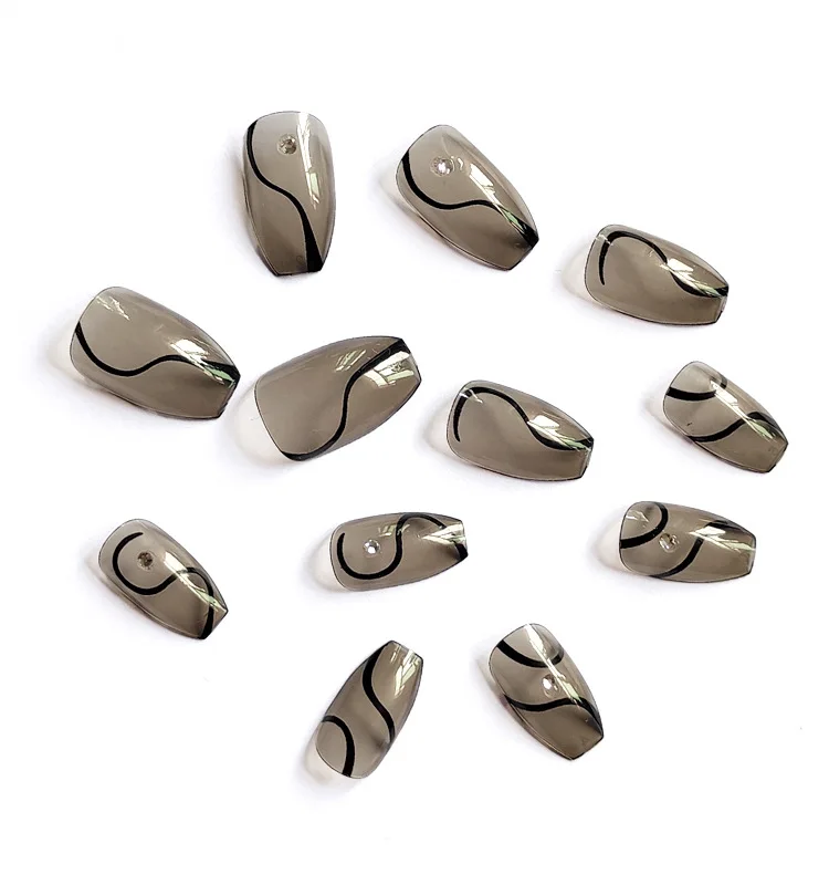 24pieces/box Wholesale Finger Nails Artificial Fingernails Coffin Wave Impress Press On Nails Short