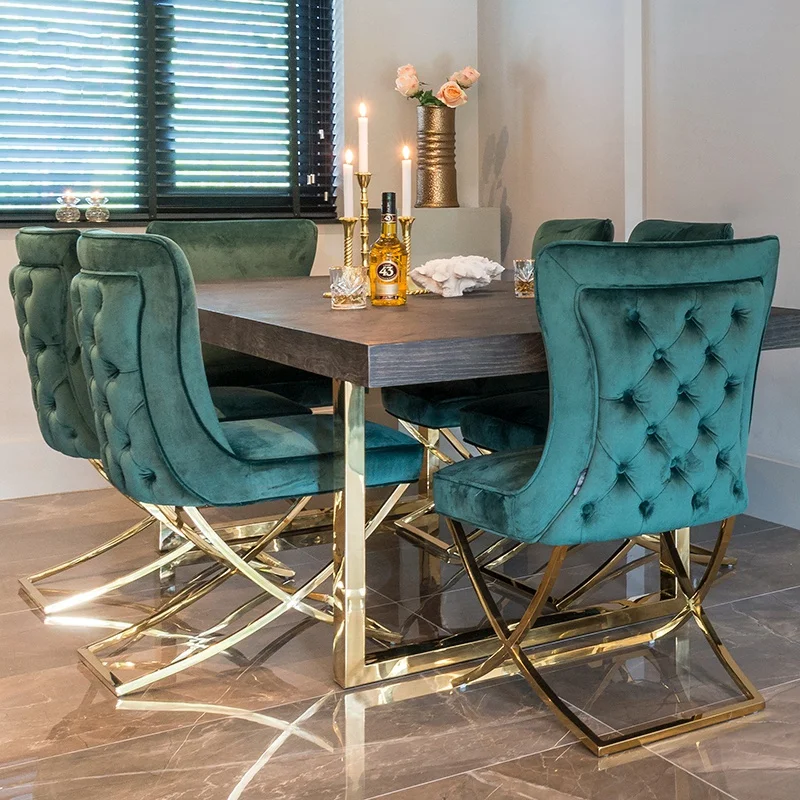 Современный огнестойкий серый бархатный обеденный стул из нержавеющей стали с высокой спинкой UK foam