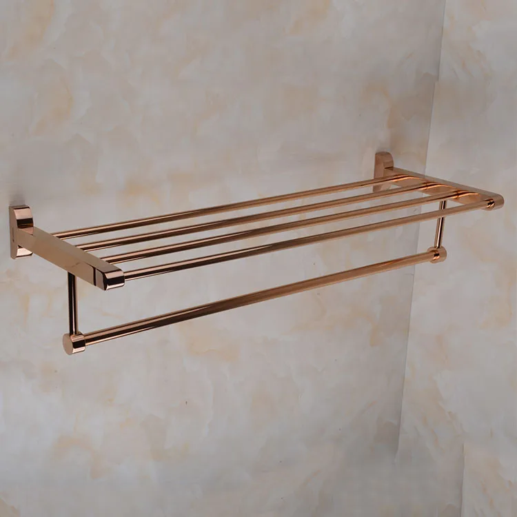 Luxury bathroom rose gold towel rail holder set