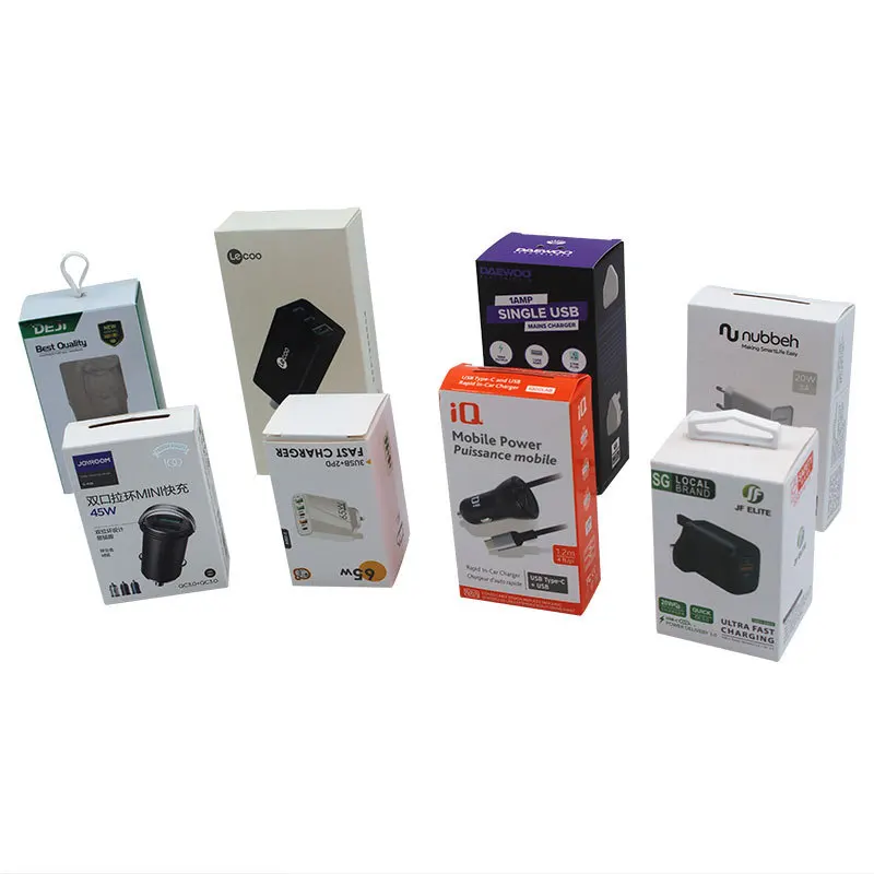 Customized Wholesale Mobile Phone Data USB Fast Charger Cable Packaging Paper Box with hook custom