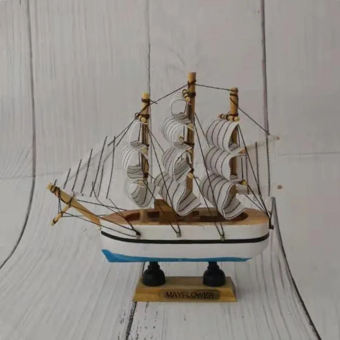 14cm Handmade Wooden Sailing Boat Home Decor Retro Ship Crafts Model Wood Decoration Sailboat Birthday Gift Souvenirs kids