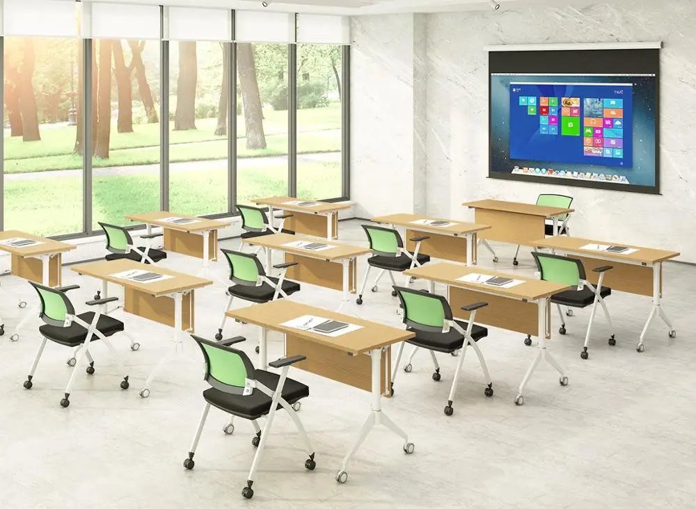 Movable folding training table for office training center furniture