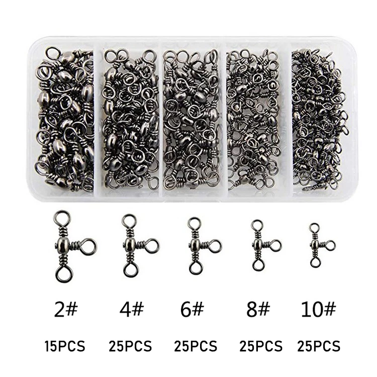 Wholesale 115pcs 2#4#6#8#10# three way t-turn ball bearing fishing swivels barrel cross-line swivel kit