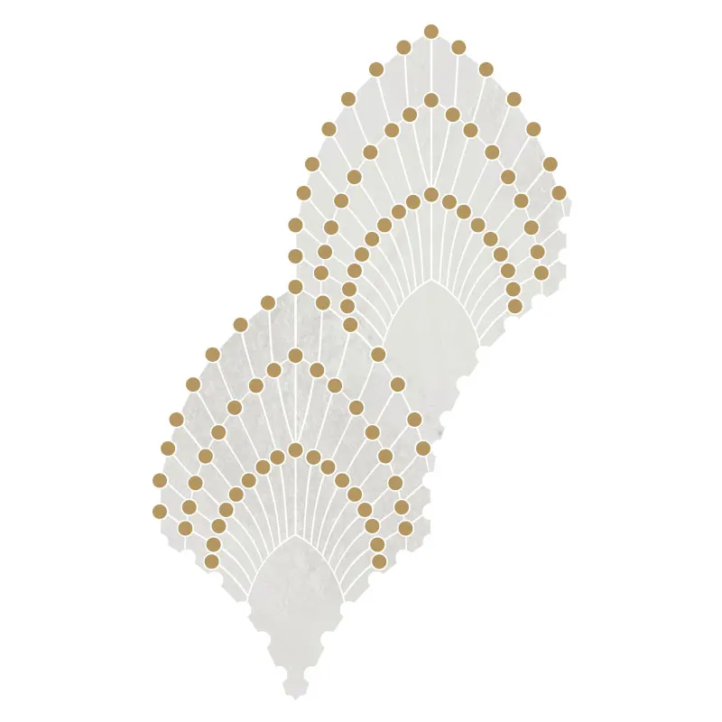 Modern Art White Peacock Feather Stone Marble Mosaic Tiles Gold Metal Inlay Tiles For Kitchen Backsplash