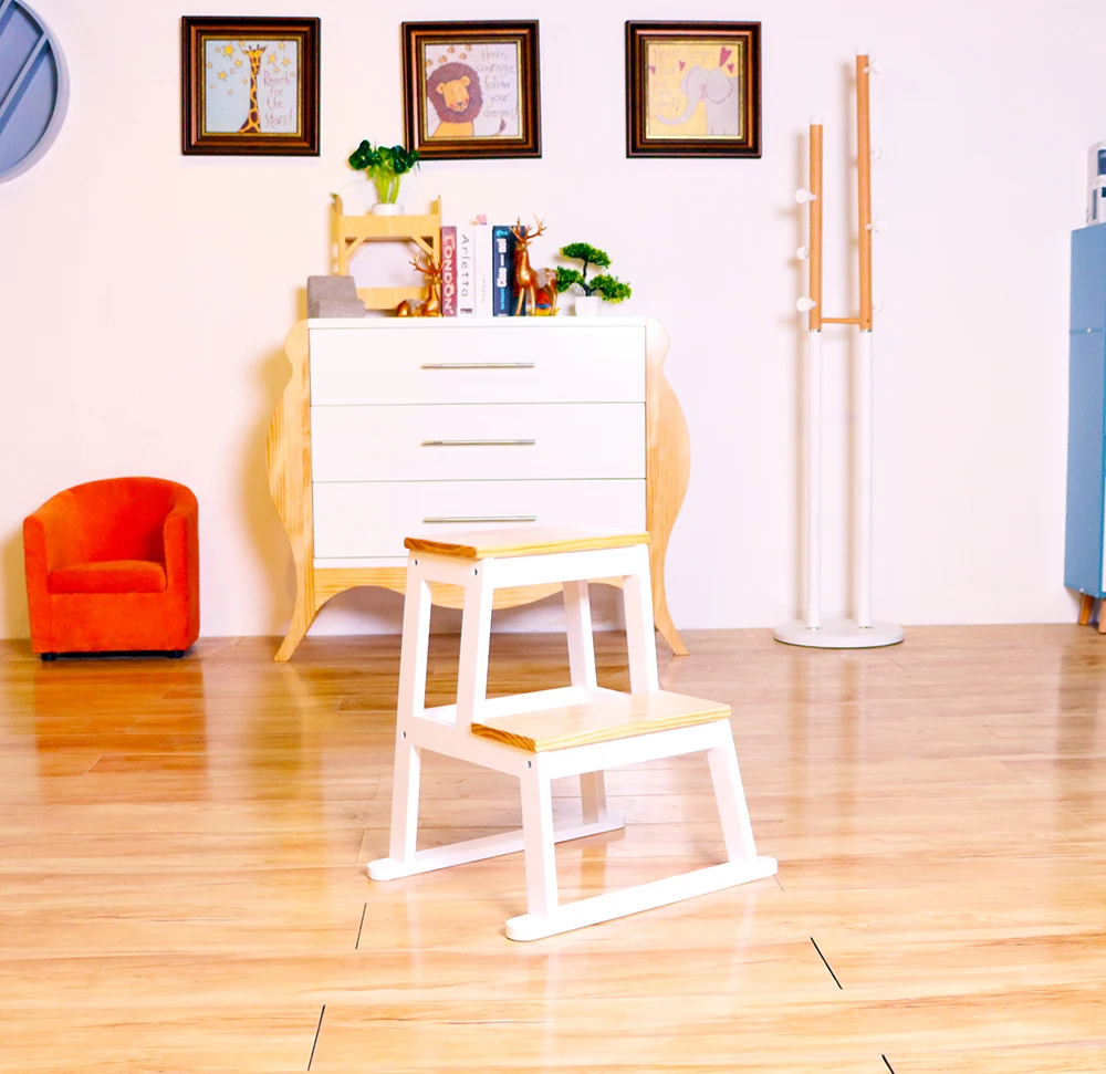 Nashow LMST-002 High Quality Natural White Kitchen Tower Step Stool Learning Tower Baby Kids Children Wooden Furniture