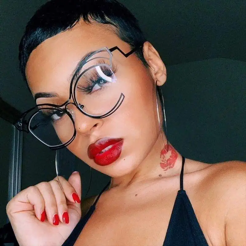 0727 New Fashion Ins Irregular Hollow Design Eyeglasses Metal Frames Custom Eyewear Anti Blue Light Oversized Cat Eye Glasses