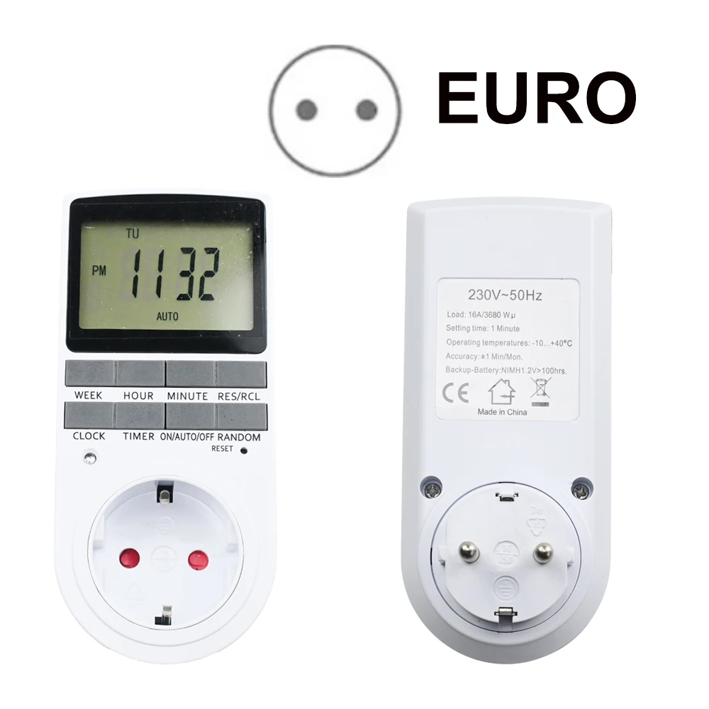 EU Electronic Digital Timer Switch US FR BR Plug Kitchen Timer Socket Outlet 230V 110V 7 Day 12/24 Hour Programmable Timing