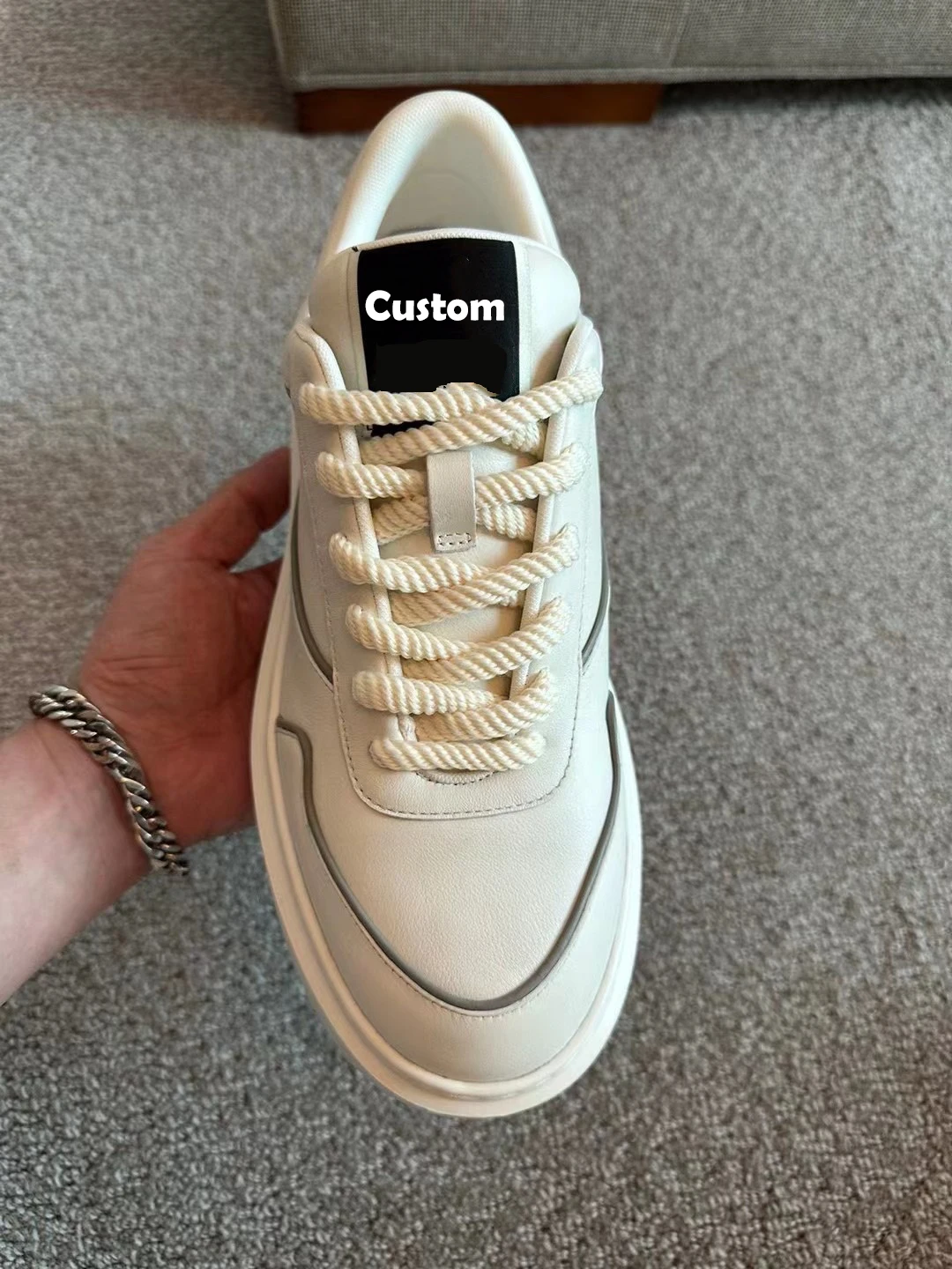 Custom walking style shoes Low-Top Sneakers Buffed Calfskin Sneakers For Men Genuine Leather Cap Toe Sneakers