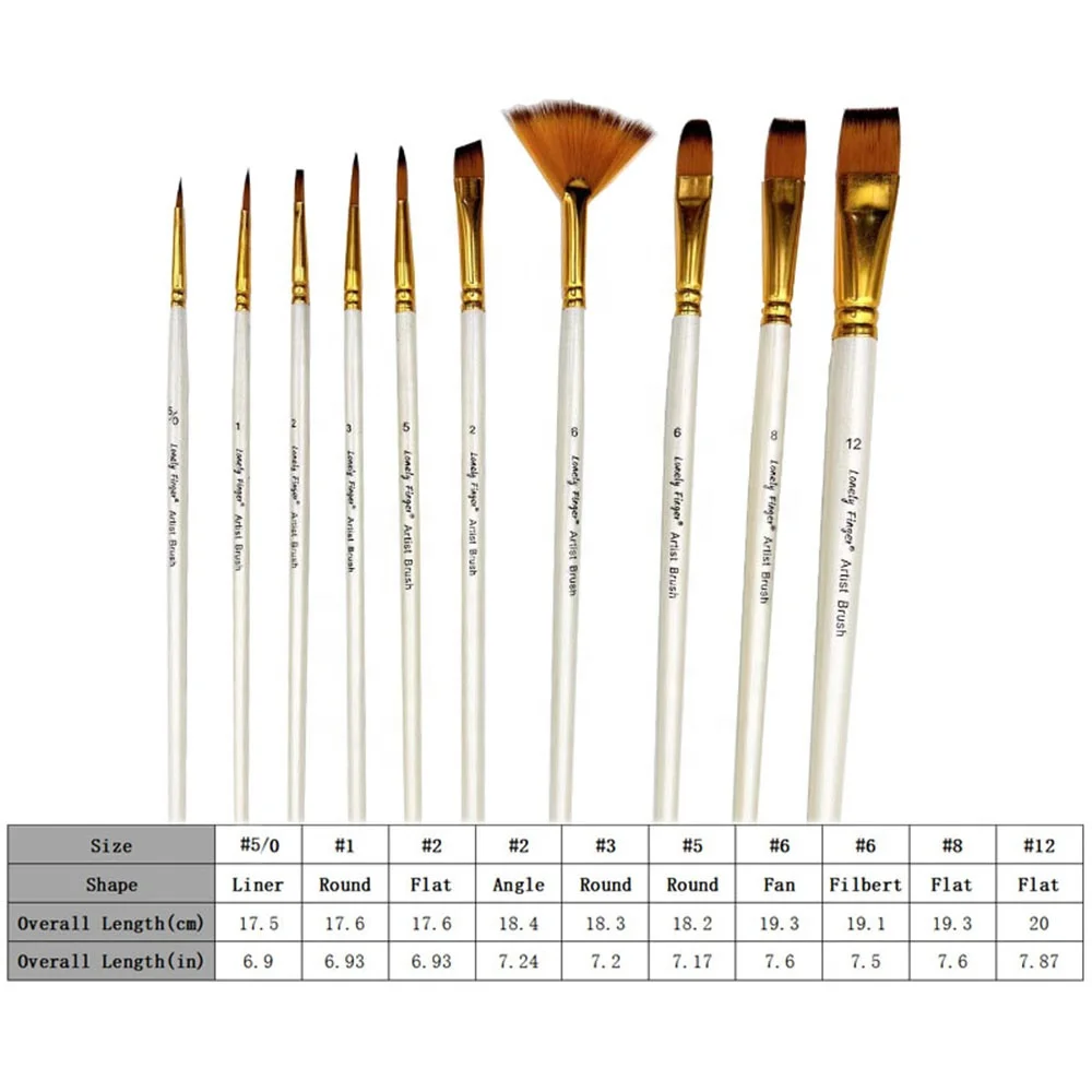 10pcs Nylon Art Paint Brushes Set Different Soft Tips Paintbrushes For Acrylic Oil Watercolor Paint DIY Kid Student