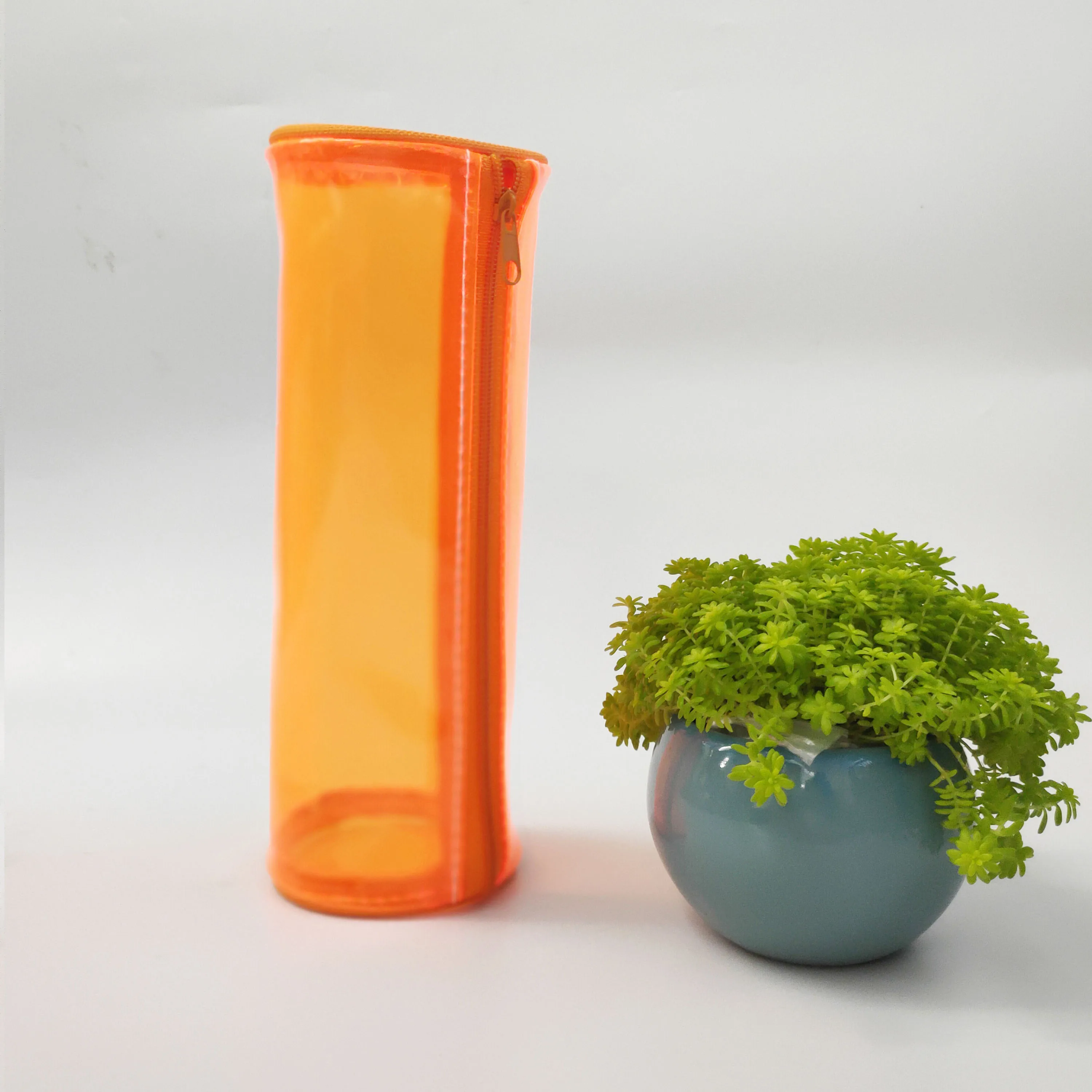 Cylinder Shape Waterproof Big Capacity Clear Candy Color Stationery PVC Pen Pouch Box Zipper Pencil PVC Pouch Case