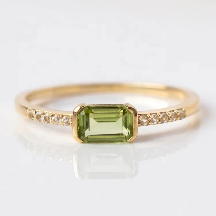LOZRUNVE Classic Peridot Baguette Sapphire Ring Women 925 Sterling Silver