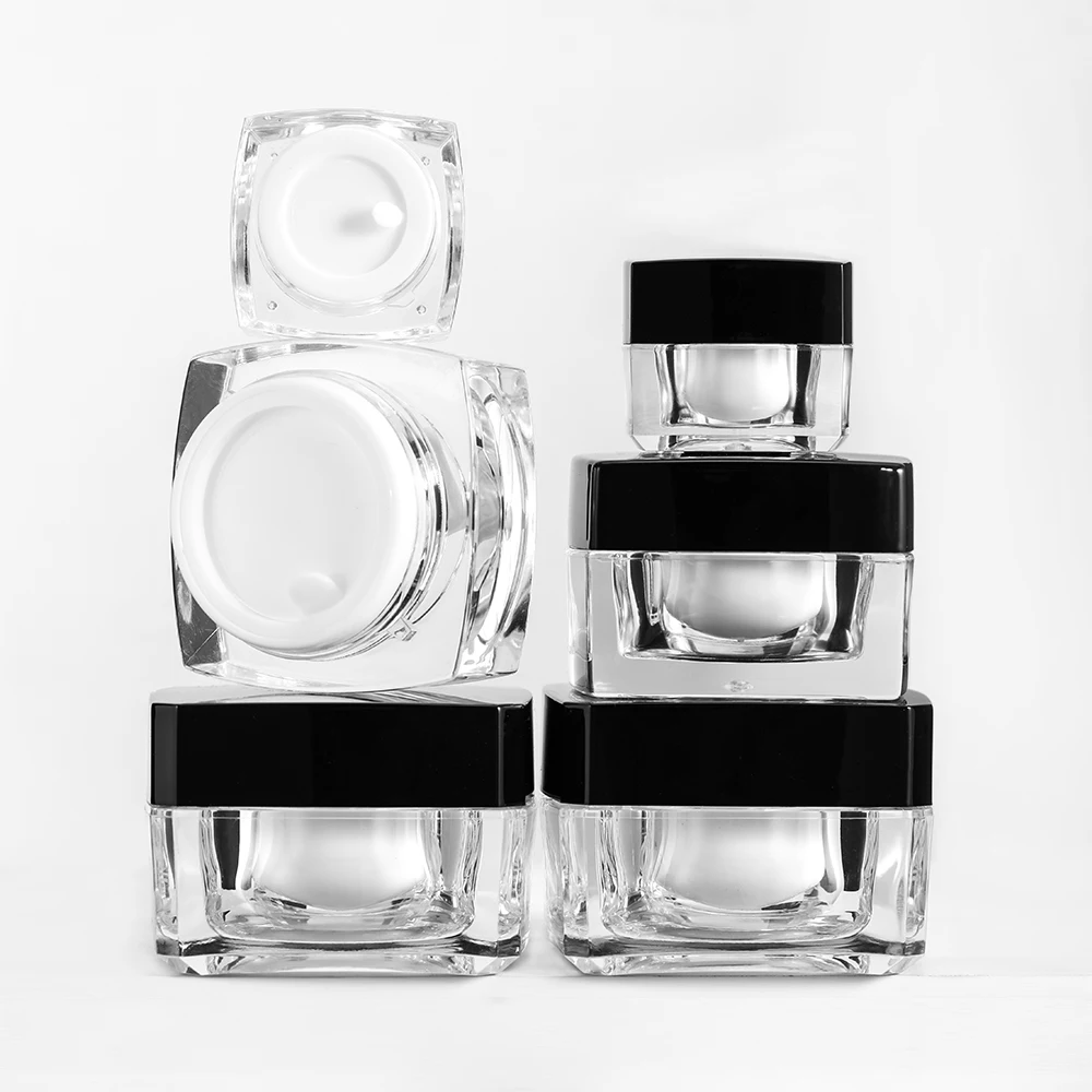 5g 10g 15g 20g square shape clear acrylic makeup jar with black lid hand eye cream jar