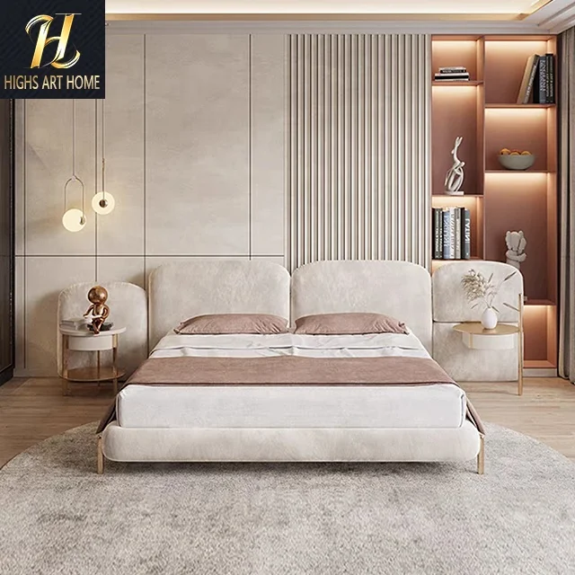 Italian Bed Luxury Villa Master Bedroom New Design Stone Bed Widescreen Headboard 1.8m Double Bed Creative Furniture
