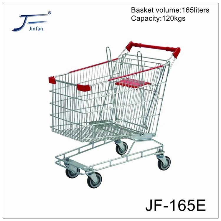 180 liters  Zinc plated Four-wheels supermarket shopping cart with base tray