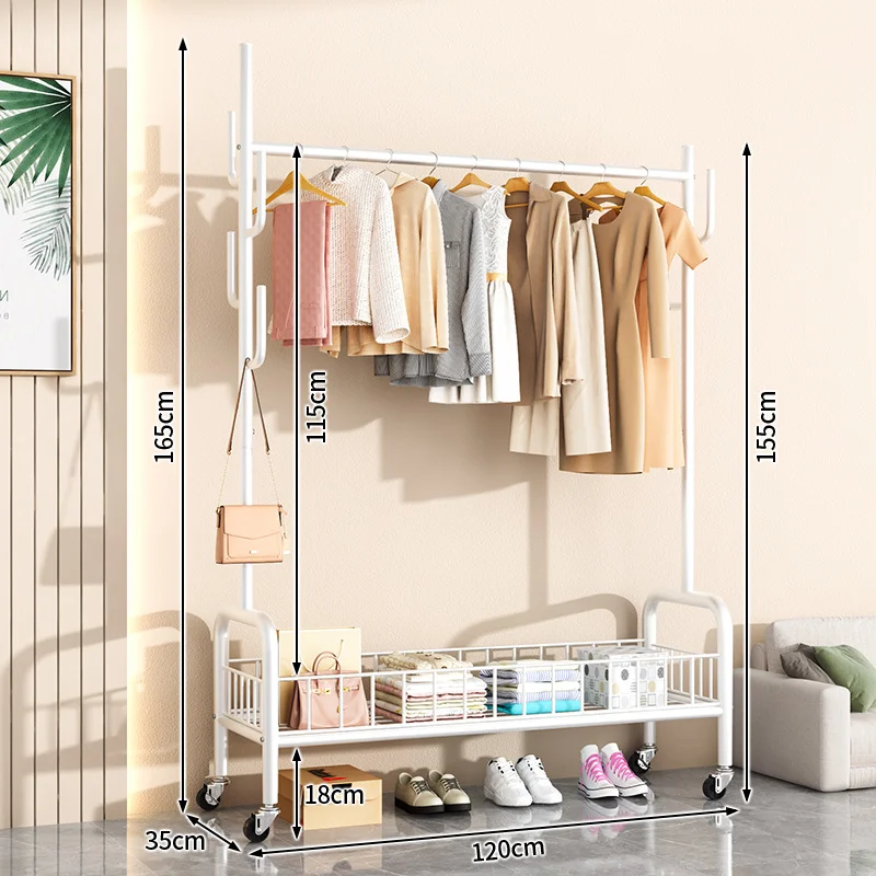 Simple clothes rack floor folding balcony clothes rack household large-capacity bedroom household clothes rack with wheels