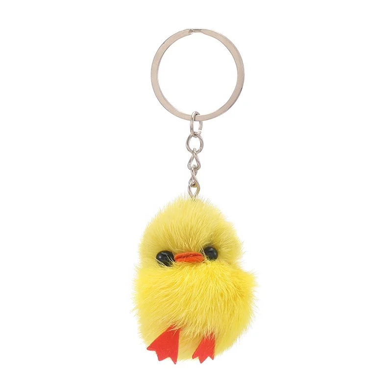 Kawaii Chick Keychain Gift Pom Pom Designer Keychain Wholesale Plush Llaveros Carro Animals Fur Ball Key Ring