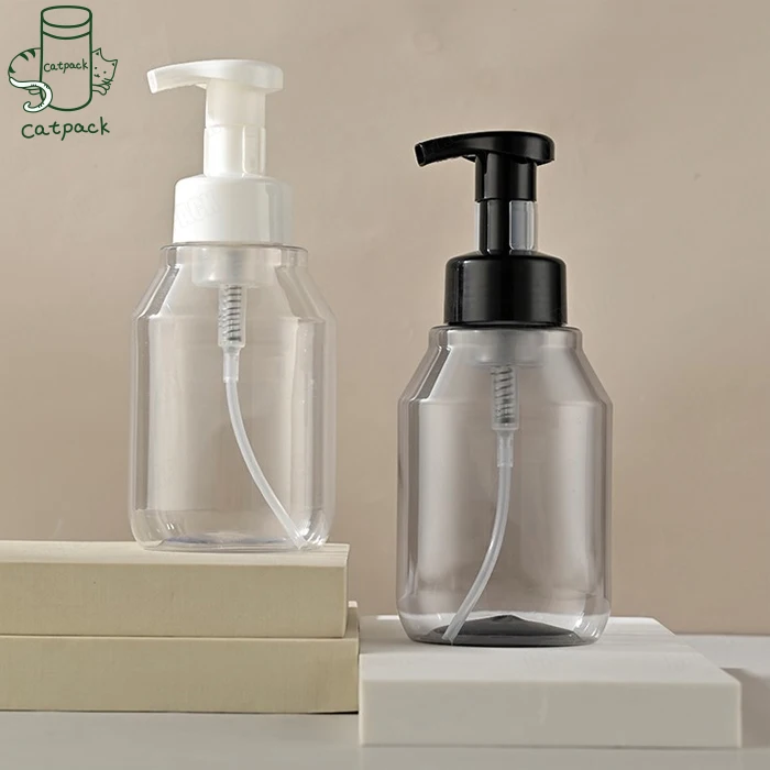 High Quality Pet Square Liquid Soap Dispenser Foaming Face Wash Bottle Cleanser Clear Foamer Pump 350ml Empty Foam Pump Bottles