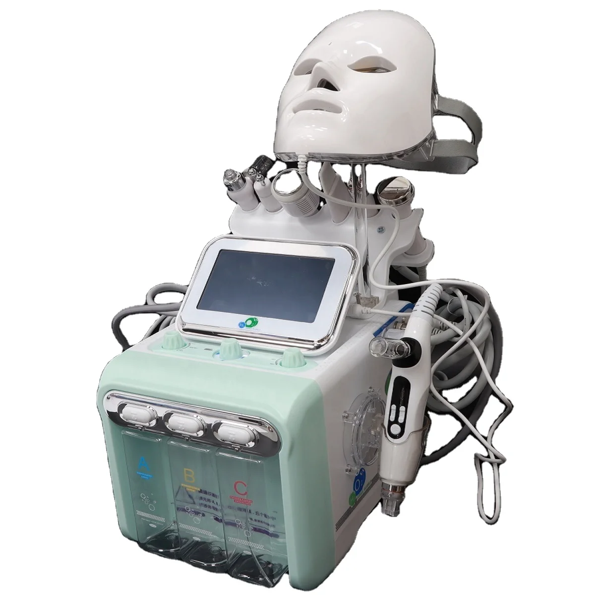 
8 handles facial hydradermabrasion water meso gun needle free injector oxygen jet peel LED mask PDT seven color device 