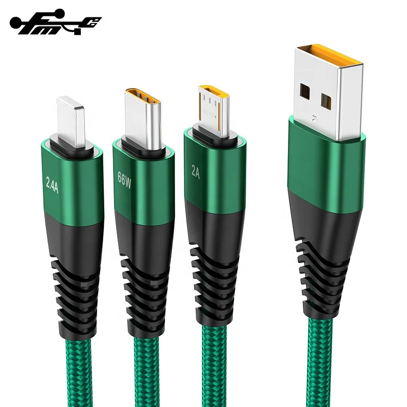 6A fast charging cable 3 in 1 USB data Cable For Android Type C for iphone braided cable
