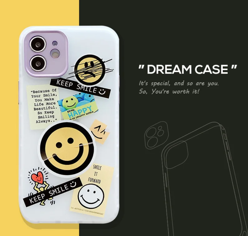 
For IPhone 12 Pro Max Case Cute smiling face Apple Mini 11 7 8plus XR X XS SE Anti-fall Silicone Phone Cover 