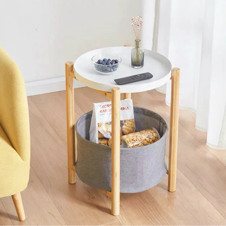 Natural Bamboo Living Room Furniture Small Tea Table Coffee Table with Basket