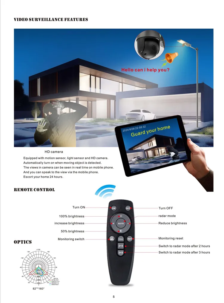 Outdoor IP65 1080P 5 Million Pixels 4G WIFI SIM Card Security Solar Street Lights With CCTV Camera 300W 500W
