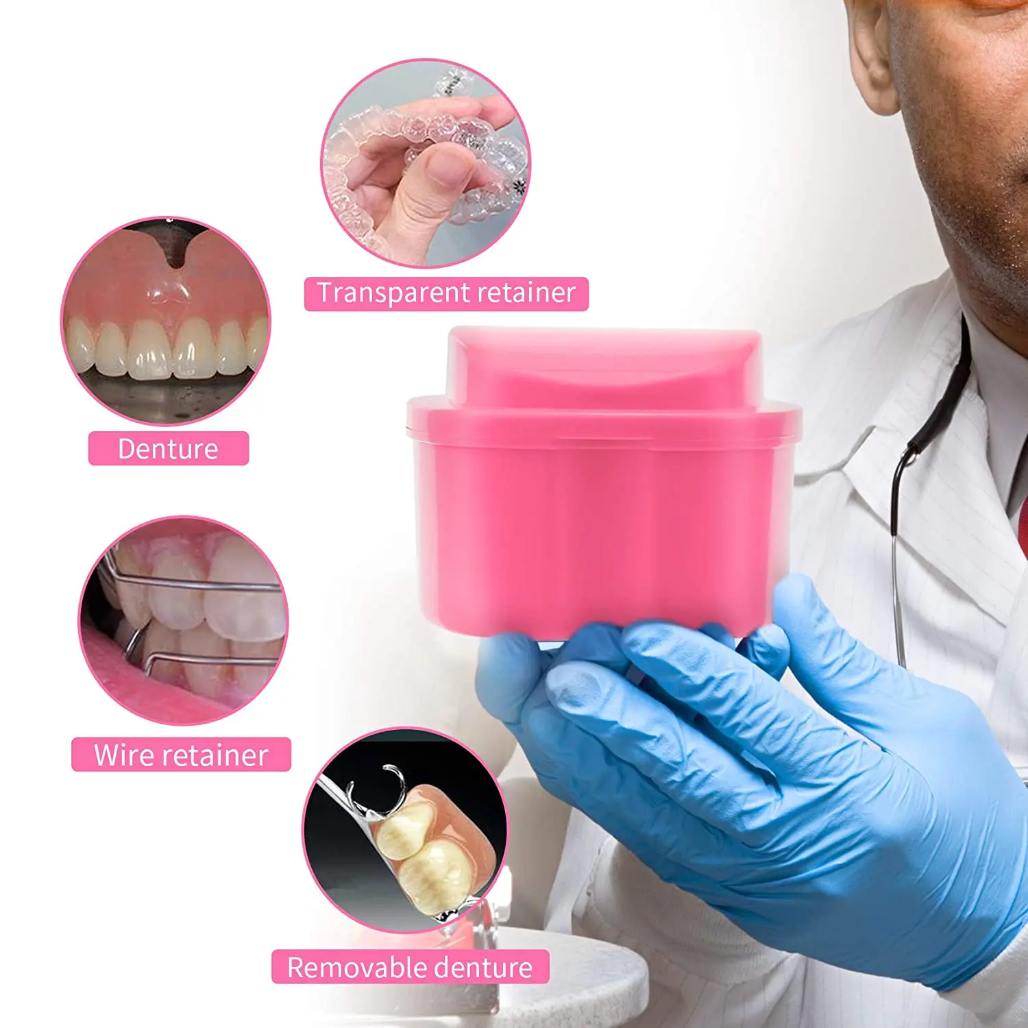 Denture Case Orthodontic Dental Retainer Box False Teeth Storage Container Denture Cleaning Box with Filter