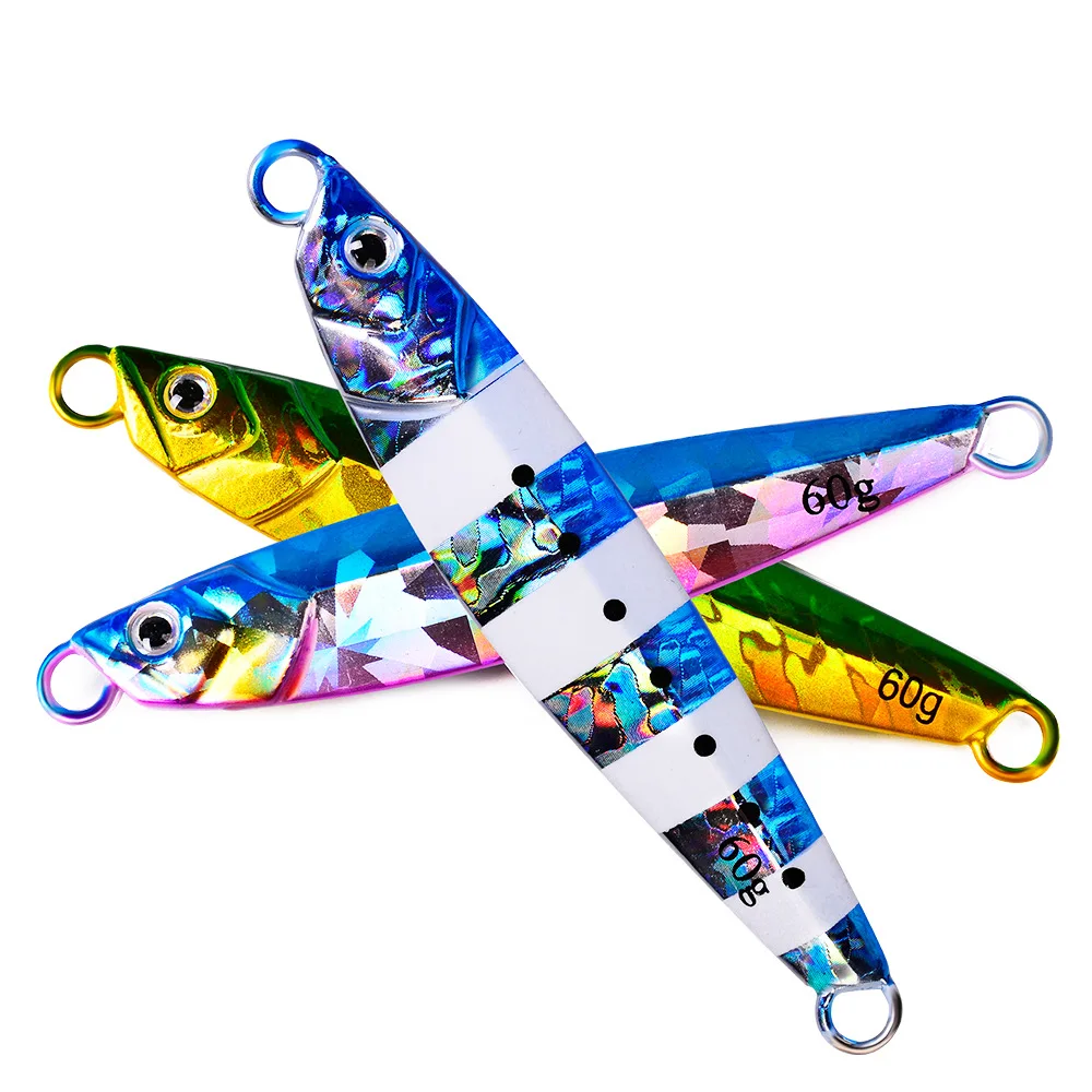 30g 40g 60g OEM Lead Fish Metal Jig Fishing Lure with Hooks 5 Colors Paillette Knife Wobbler Artificial Hard Jigging Bait