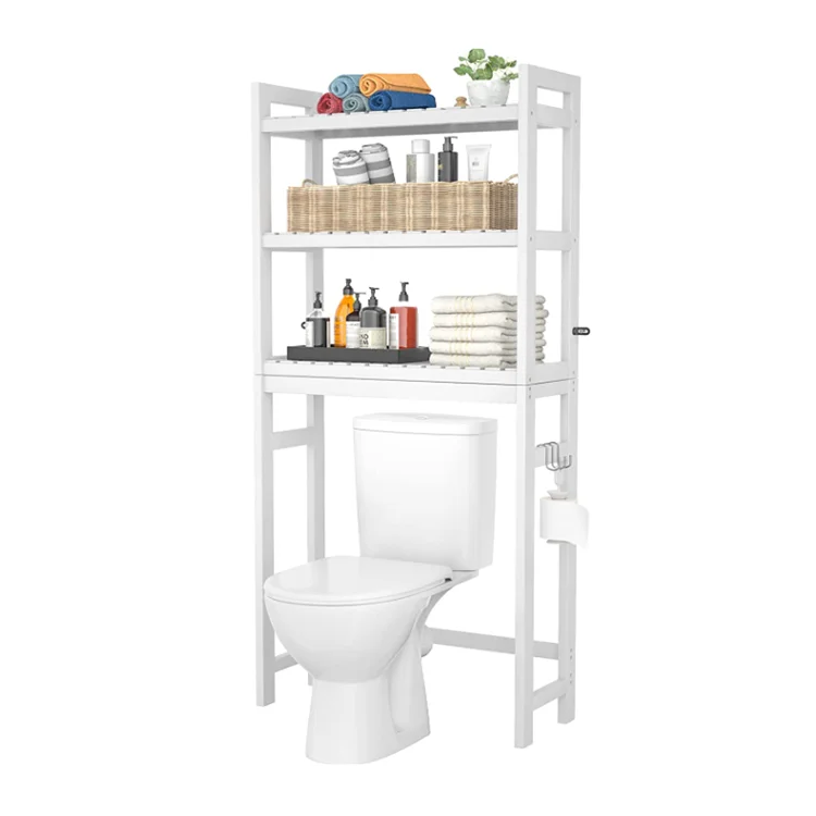 Freestanding 3 Layer Toilet Rack Organizer Shelf White Wooden Over The Toilet Shelves For Bathroom