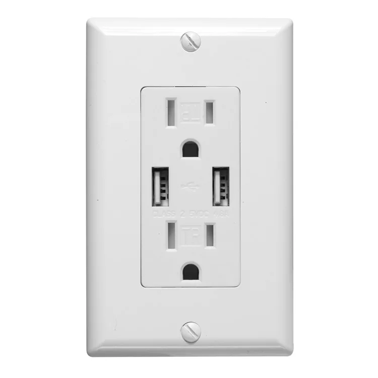 US Canada Wall outlet 15A 125V duplex TR receptacle 5V 2.1A Dual USB Charging Ports wall socket for mobile phone & PAD charging