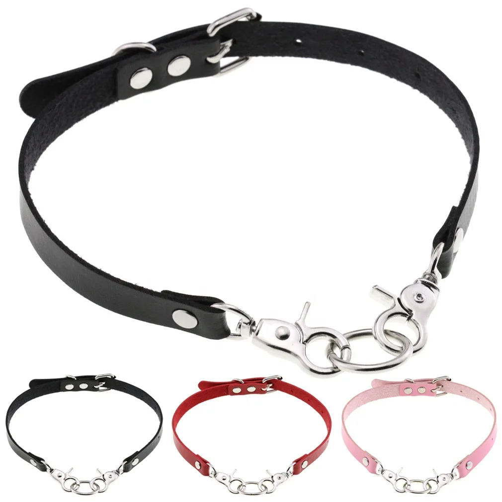 Personalized Simple PU Leather Chain Buckle Collar Fashion Belt Buckle Necklace Punk Harajuku Sexy Ring Necklace